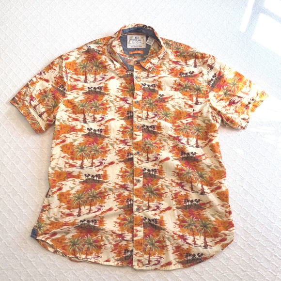 Mbx Premium Goods Other - MBX Premium Goods Mens XL Paradise Shirt Orange Tropical Palm Tree Button Down